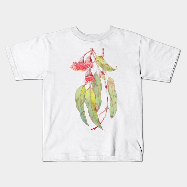 Flowering Silver Princess Eucalyptus Watercolor Kids T-Shirt by ZoyaArt